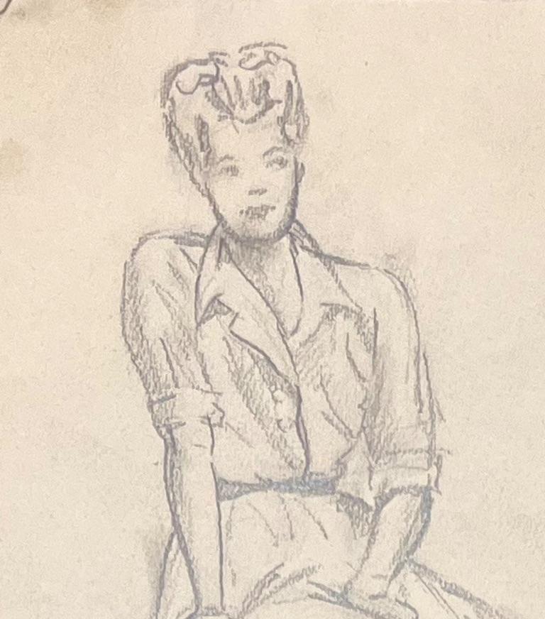 Mid Century French Pencil Studies of Seated Woman in a Dress - Post-Impressionist Art by Josine Vignon