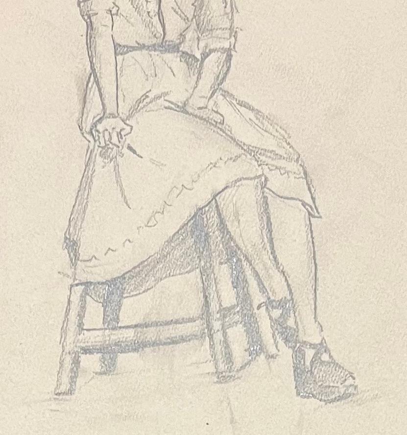 Mid Century French Pencil Studies of Seated Woman in a Dress - Beige Figurative Art by Josine Vignon
