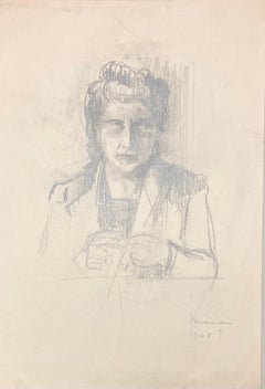 Mid Century French Pencil Portrait of a Woman