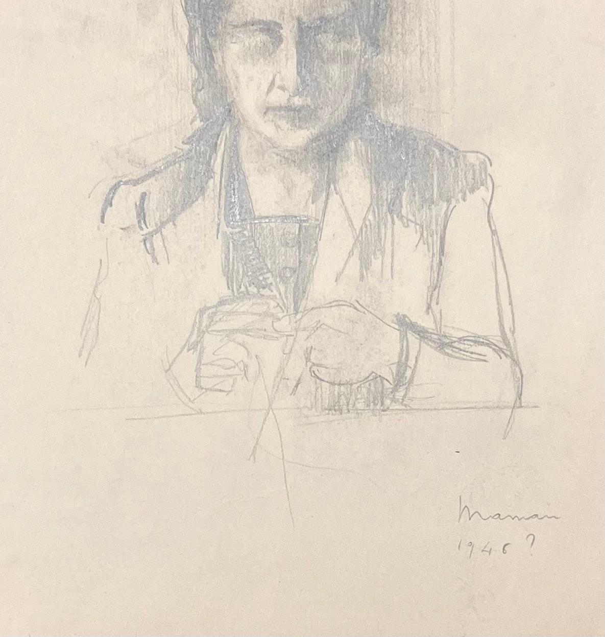 Portrait au crayon d'une femme du milieu du siècle en vente 1