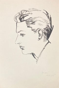 Retrato de hombre de perfil en tinta francesa de mediados de siglo