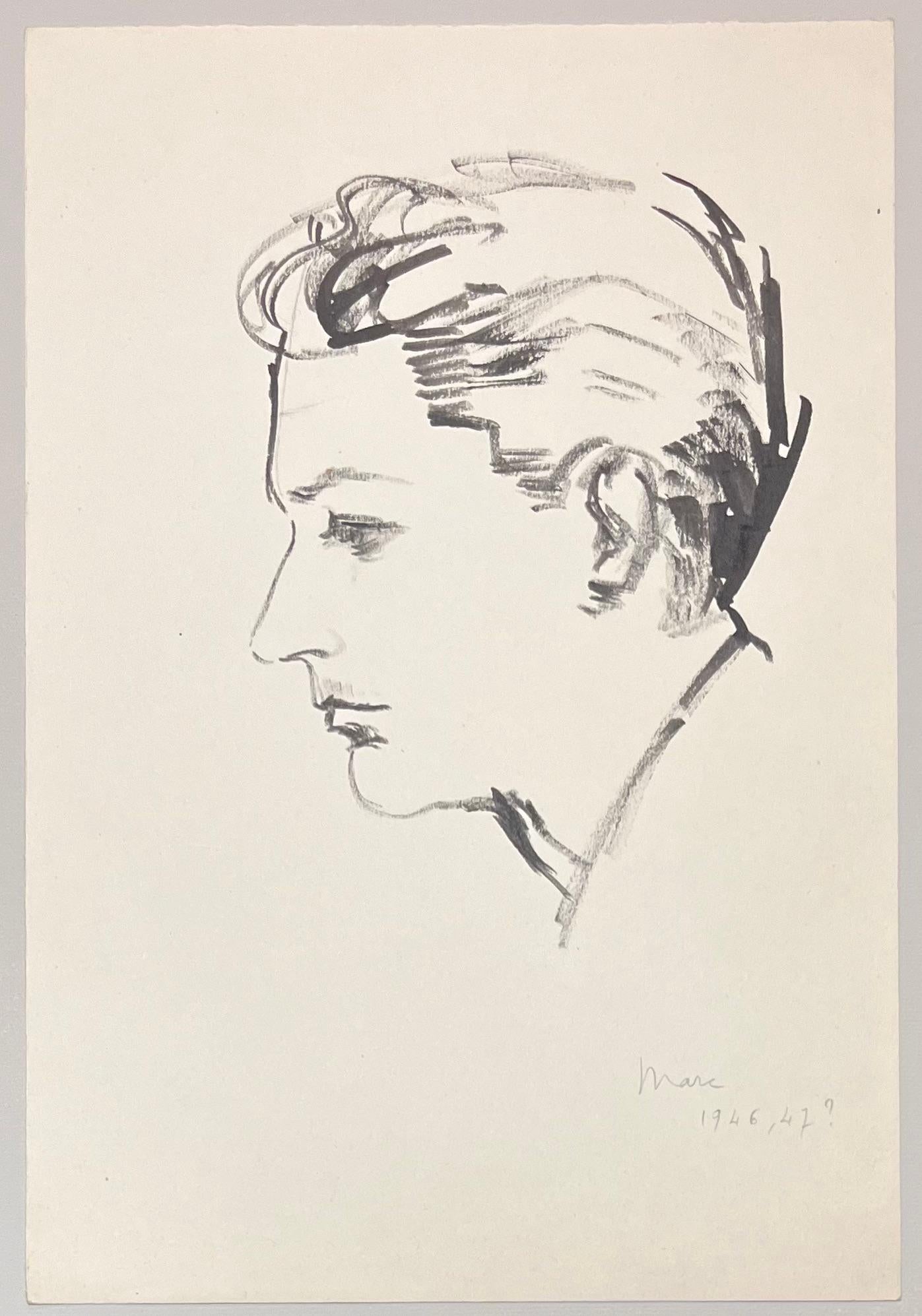 Ritratto ad inchiostro francese di un uomo di profilo della metà del secolo scorso - Art Postimpressionismo di Josine Vignon