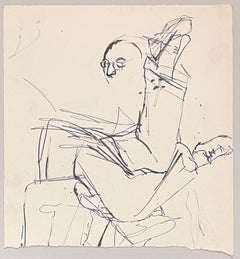 Schizzo astratto di figura seduta con occhiali della metà del secolo scorso in Francia