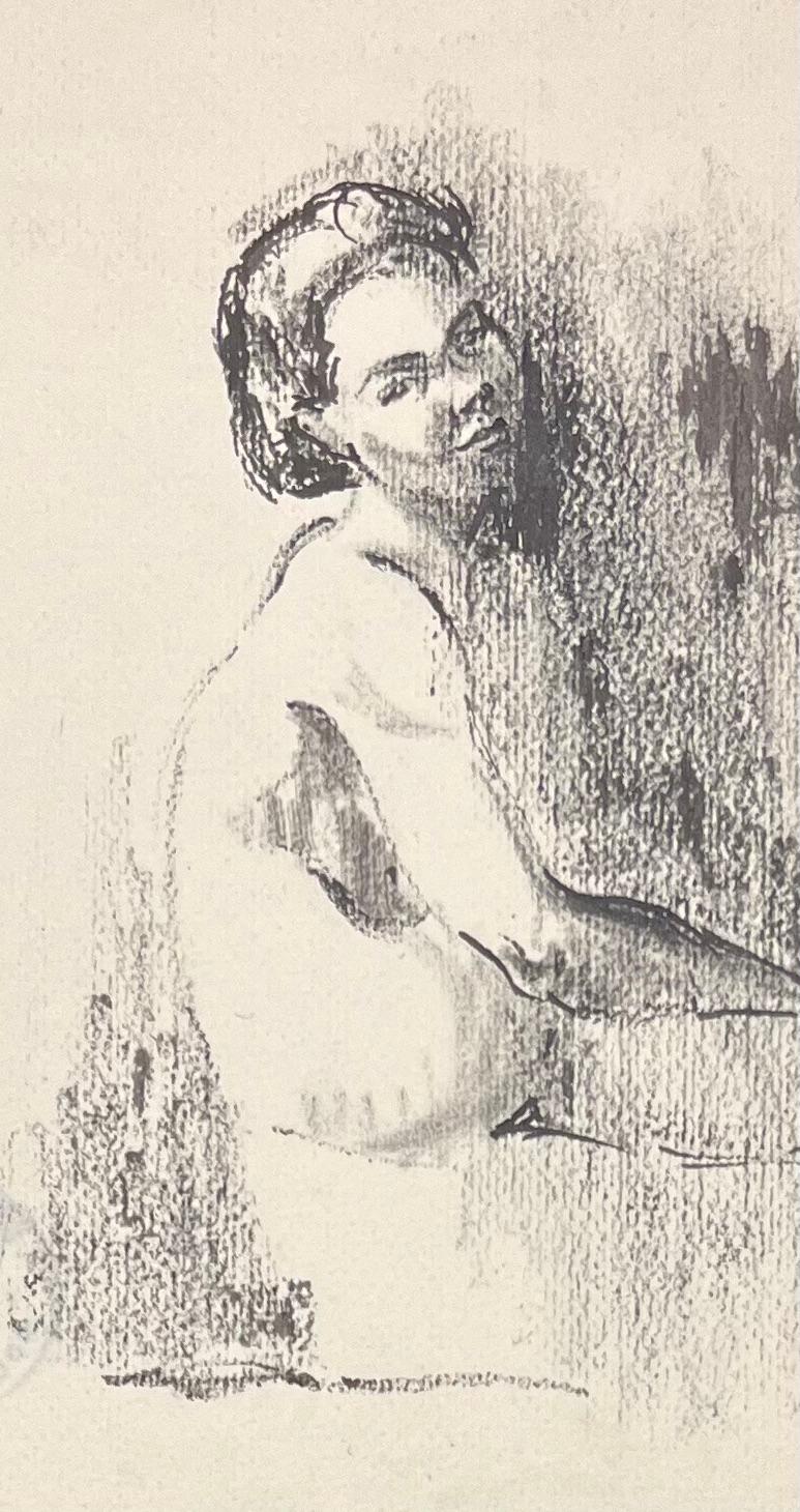 Mid Century French Illustration of a Seated Nude Woman Drawing For Sale 1