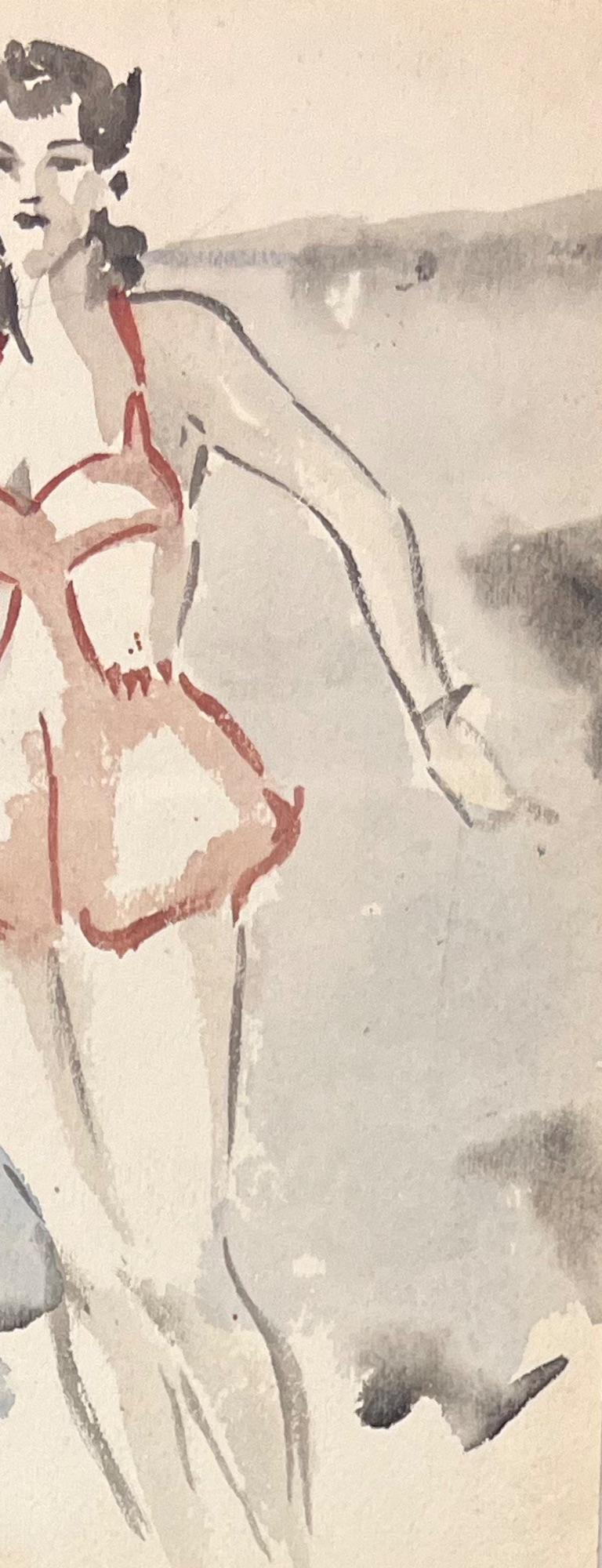 Titre : Aquarelle française du milieu du siècle représentant une femme en maillot de bain des années 1940

Artistics : Josine Vignon (française 1922-2022)

Médium : Aquarelle et papier

Taille : 7 (hauteur) x 4,75 (largeur)

Estampillé :