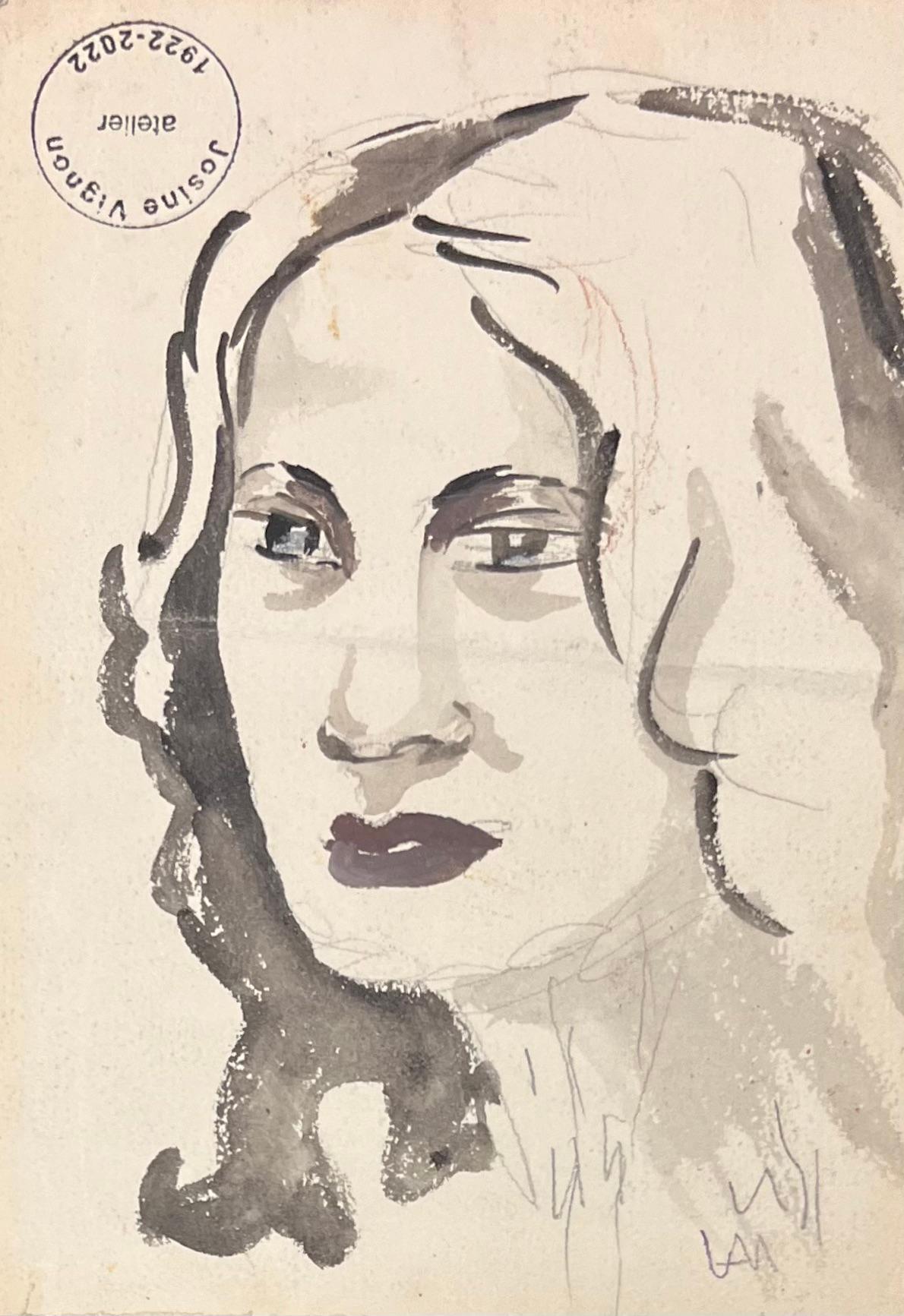Aquarelle française du milieu du siècle représentant une femme en maillot de bain des années 1940 en vente 1