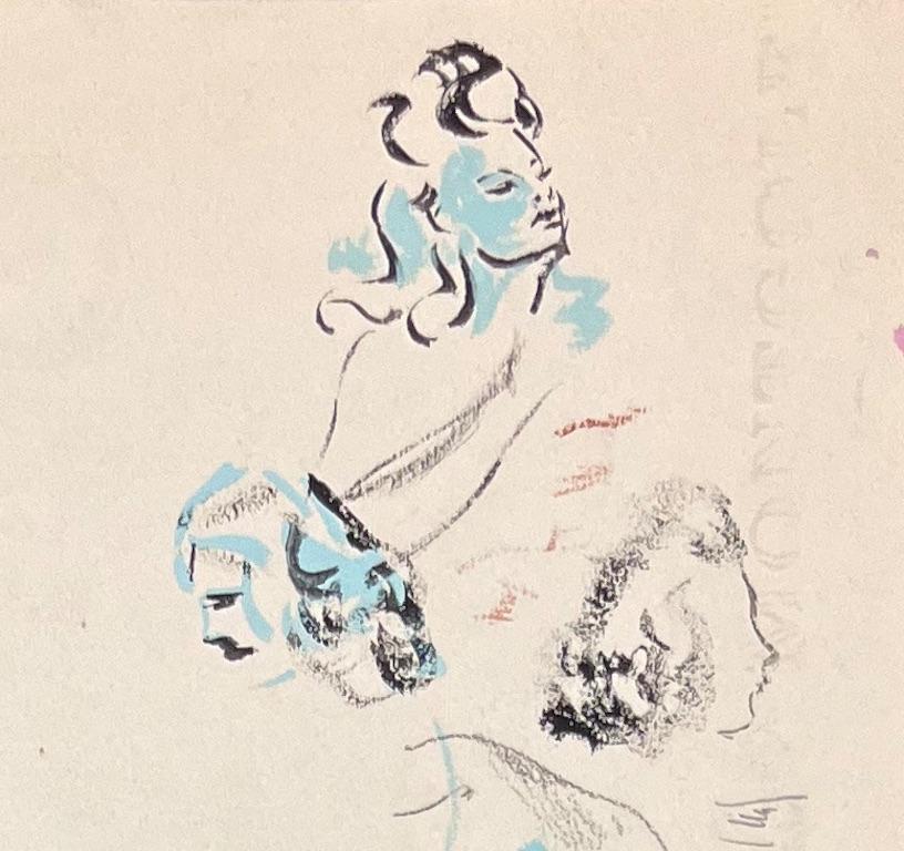 Title: Mid Century French Ink and Oil Pastel Female Portraits in Pastel Shades

Artist: Josine Vignon (French 1922-2022)

Medium: Ink, Oil Pastel and Paper

Size: 9.75 (height) x 6.25 (width)

Stamped: Verso

Condition: Good

Provenance: All the