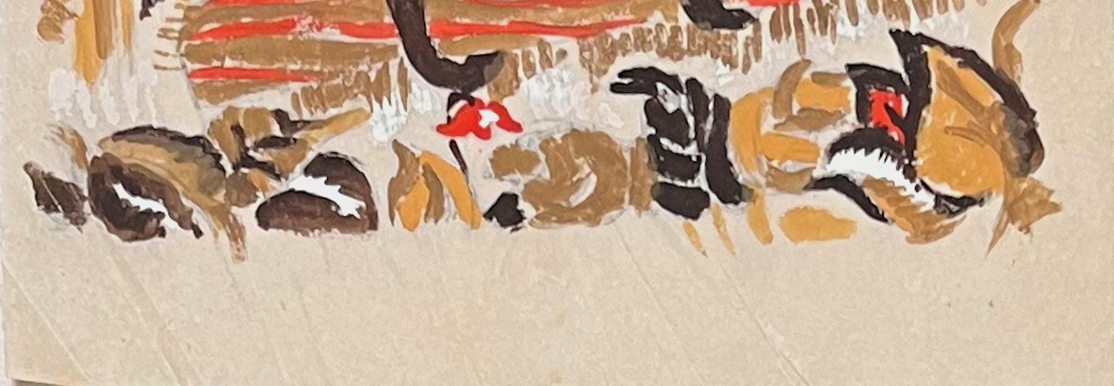 Quadro francese di metà secolo raffigurante cavalieri di elefanti in un ambiente tropicale in vendita 1