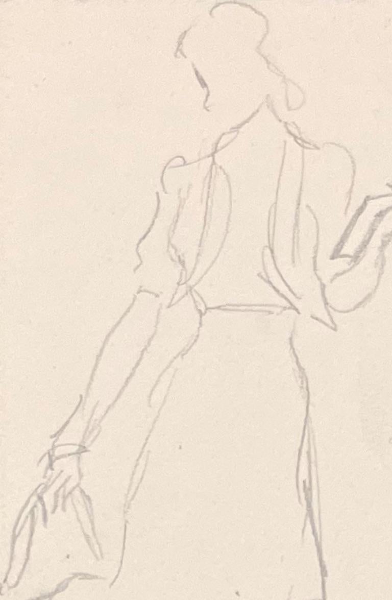 Französische minimalistische Illustration aus der Mitte des Jahrhunderts von zwei Frauen, die einen Hund ausführen (Post-Impressionismus), Art, von Josine Vignon