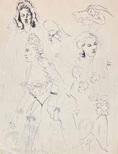 Esquisses à l'encre de femmes en tenue Elegance (milieu du siècle)