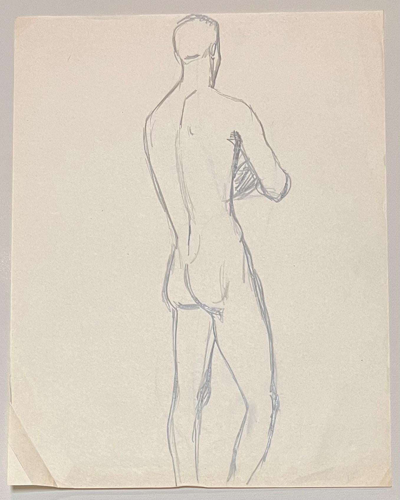 Mid Century French Pencil Study of a Male Nude - Post-Impressionist Art by Josine Vignon