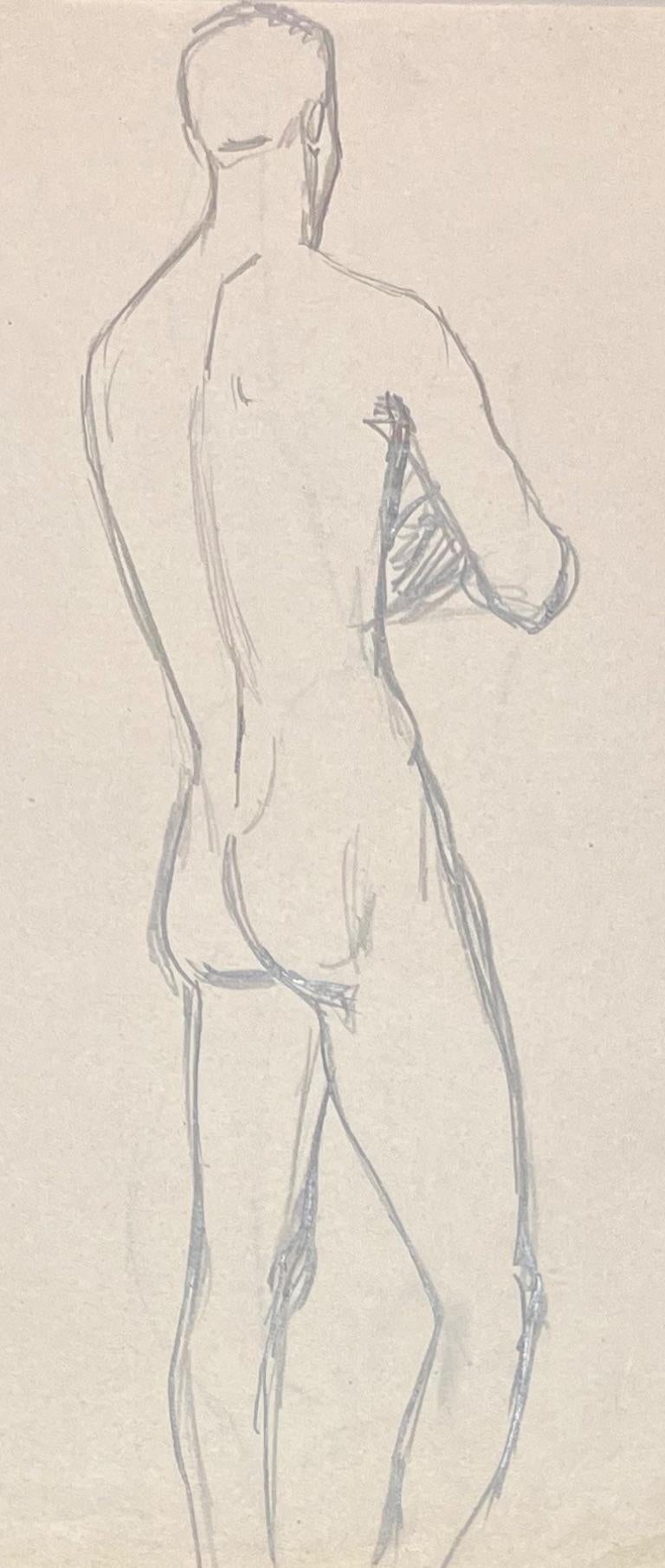 Mid Century French Pencil Study of a Male Nude For Sale 1
