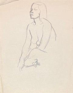 Mid Century French Pencil Study of a Seated Female Nude