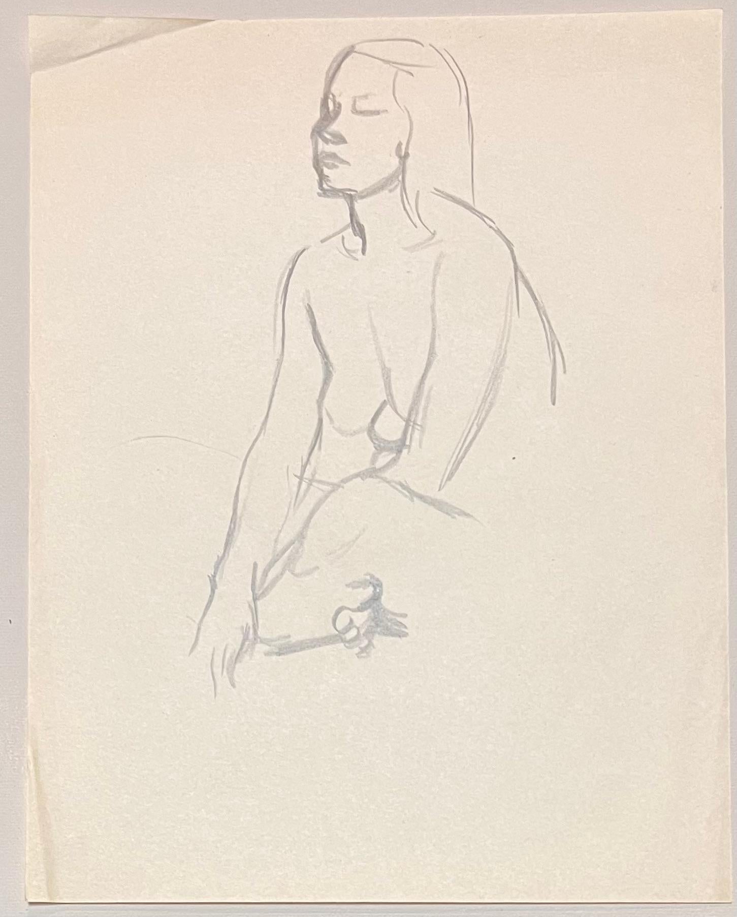 Studio a matita di un nudo femminile seduto della metà del secolo scorso in Francia - Art Postimpressionismo di Josine Vignon
