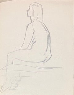 Étude de profil au crayon d'une femme assise au milieu du siècle dernier