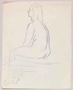 Mid Century French Pencil Profile Study of a Seated Female Nude