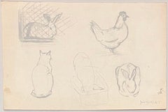 Mid Century French Pencil Study of Various Animals