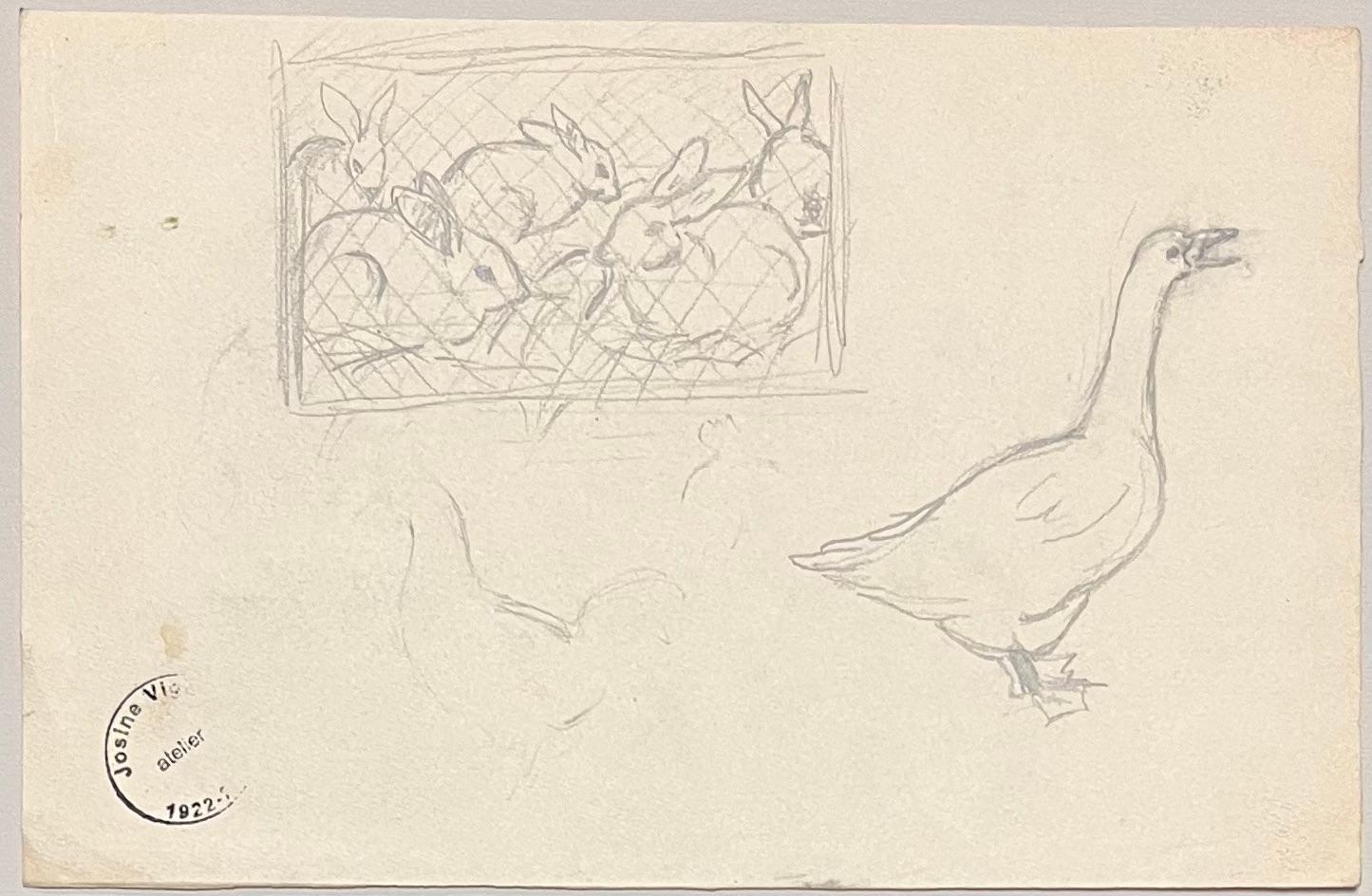 Título: Estudio a lápiz francés de mediados de siglo de varios animales

Artista: Josine Vignon (francesa 1922-2022)

Medio: Lápiz y papel

Tamaño: 6,25 (alto) x 9,75 (ancho)

Estampado: Verso

Estado: Bueno

Procedencia: Todos los cuadros que