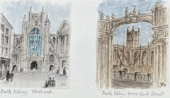 Miniatur-Aquarellgemälde von Bath Abbey West End und York Street View