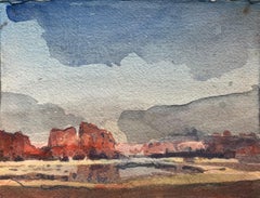 Acuarela impresionista francesa Paisaje desértico de una formación rocosa roja