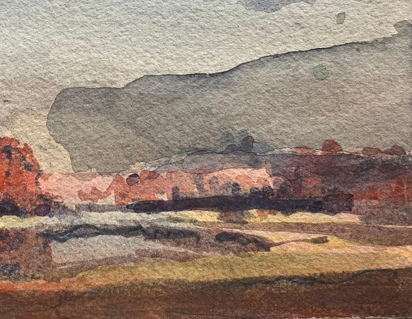 Aquarelle impressionniste française Paysage de désert représentant une formation de roches rouges en vente 2