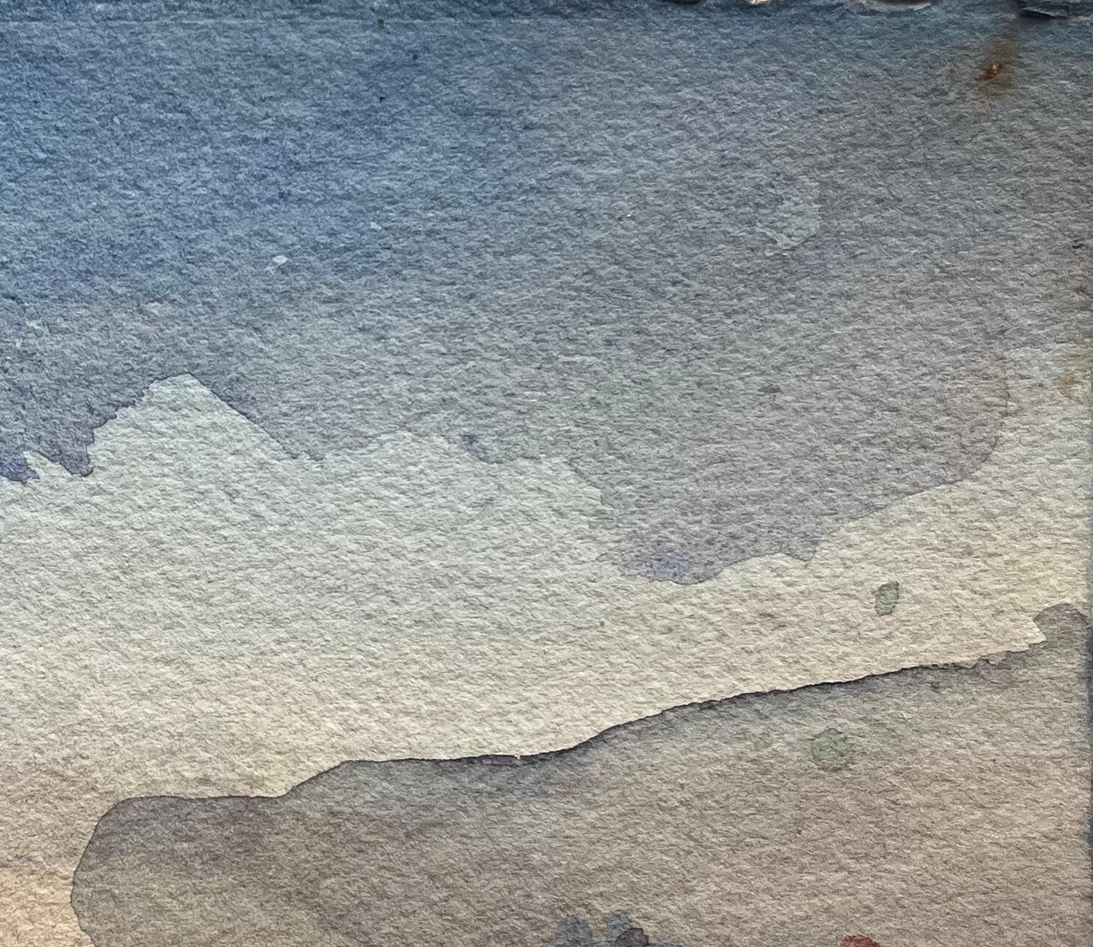Aquarelle impressionniste française Paysage de désert représentant une formation de roches rouges en vente 3