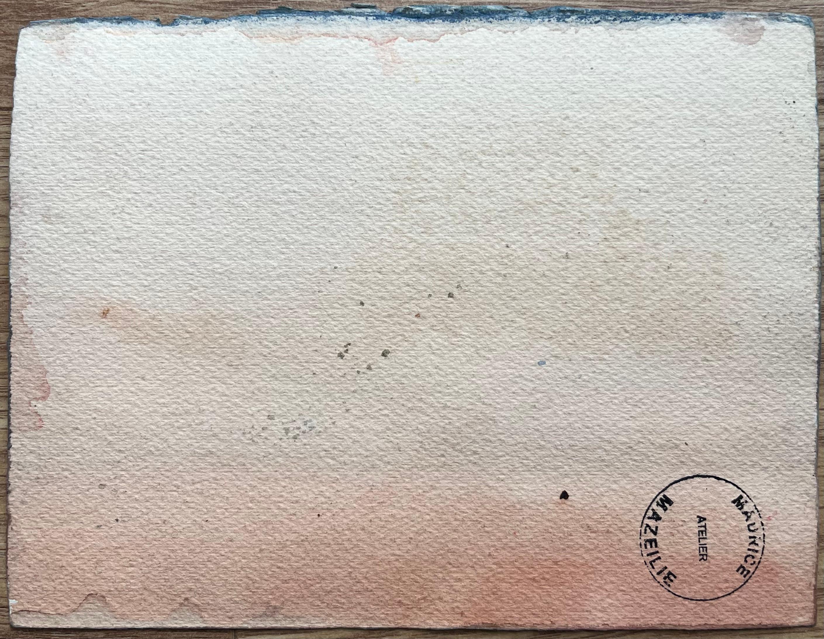 Aquarelle impressionniste française Paysage de désert représentant une formation de roches rouges en vente 4