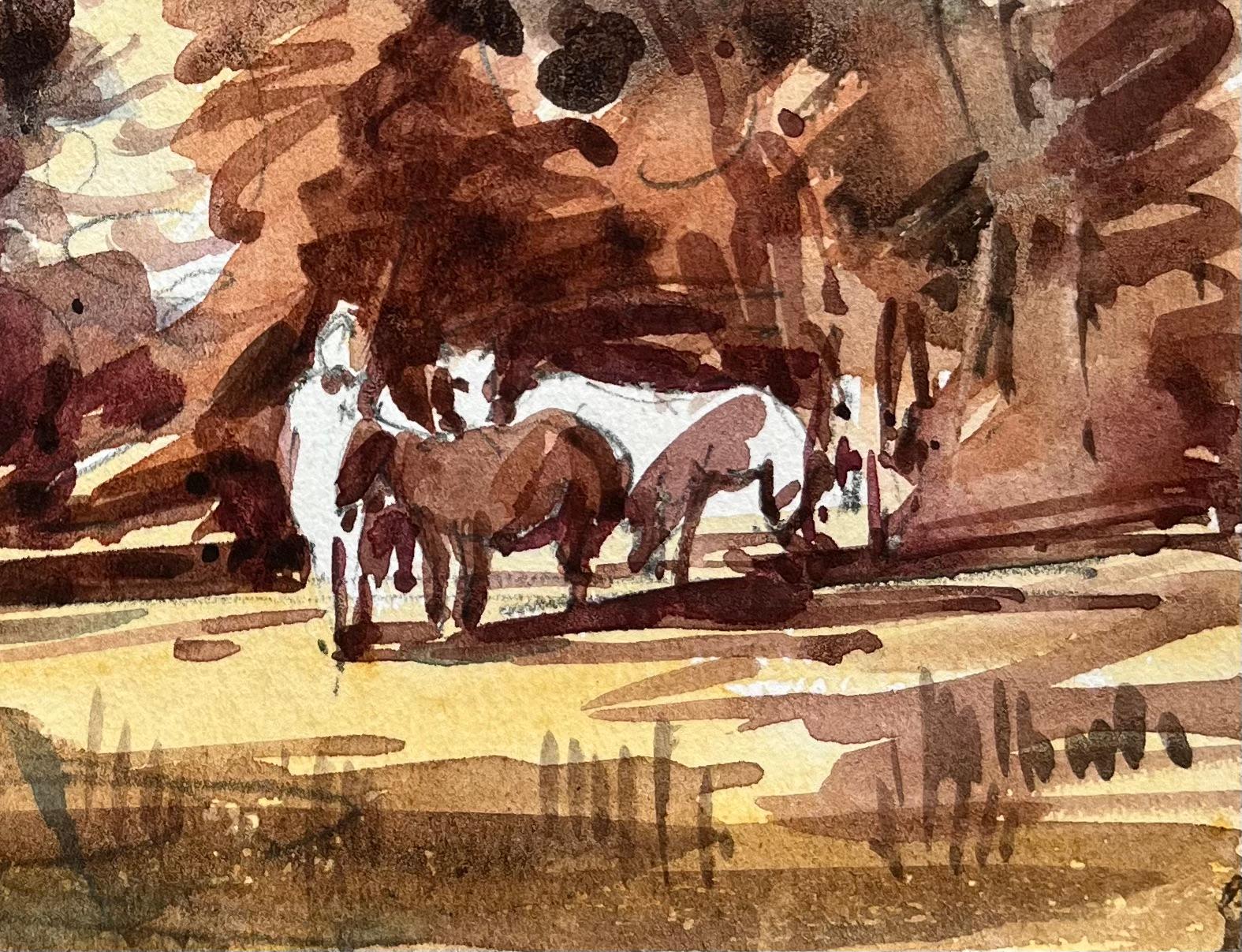 Titre : Aquarelle impressionniste française - Scène de forêt avec chevaux
Par Maurice Mazeilie (français 1924-2021)
Moyen d'expression : Aquarelle sur papier, non encadrée
Taille : 4.75 x 7 pouces (hauteur x largeur)
Estampillé : Verso
Condit :