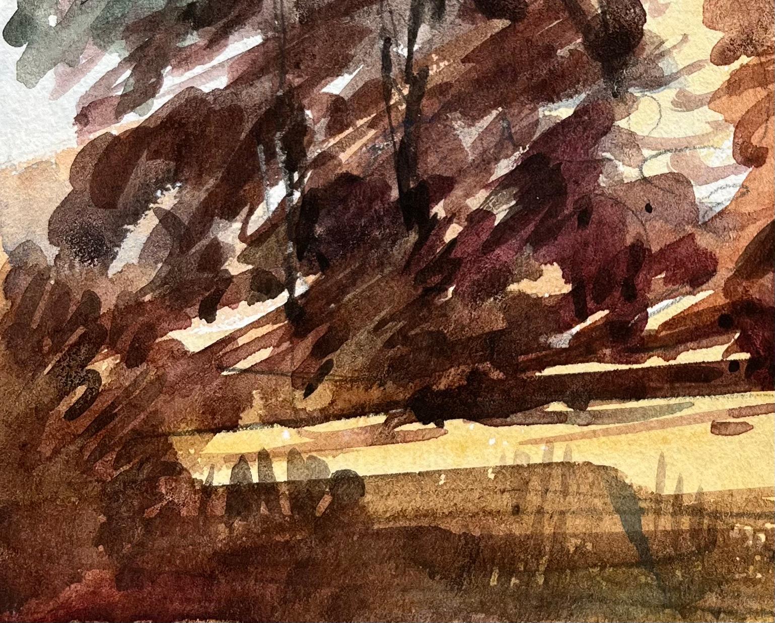 Aquarelle impressionniste française représentant une scène de bois avec chevaux en vente 3
