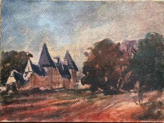 Acquerello impressionista francese di un castello al tramonto
