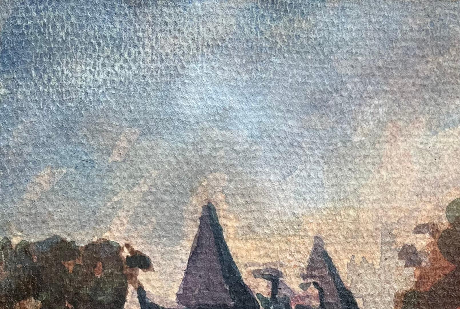 Titre : Aquarelle impressionniste française d'un château au coucher du soleil
Par Maurice Mazeilie (français 1924-2021)
Moyen d'expression : Aquarelle sur papier, non encadrée
Taille : 5.5 x 7.75 pouces (hauteur x largeur)
Estampillé : Verso
Condit