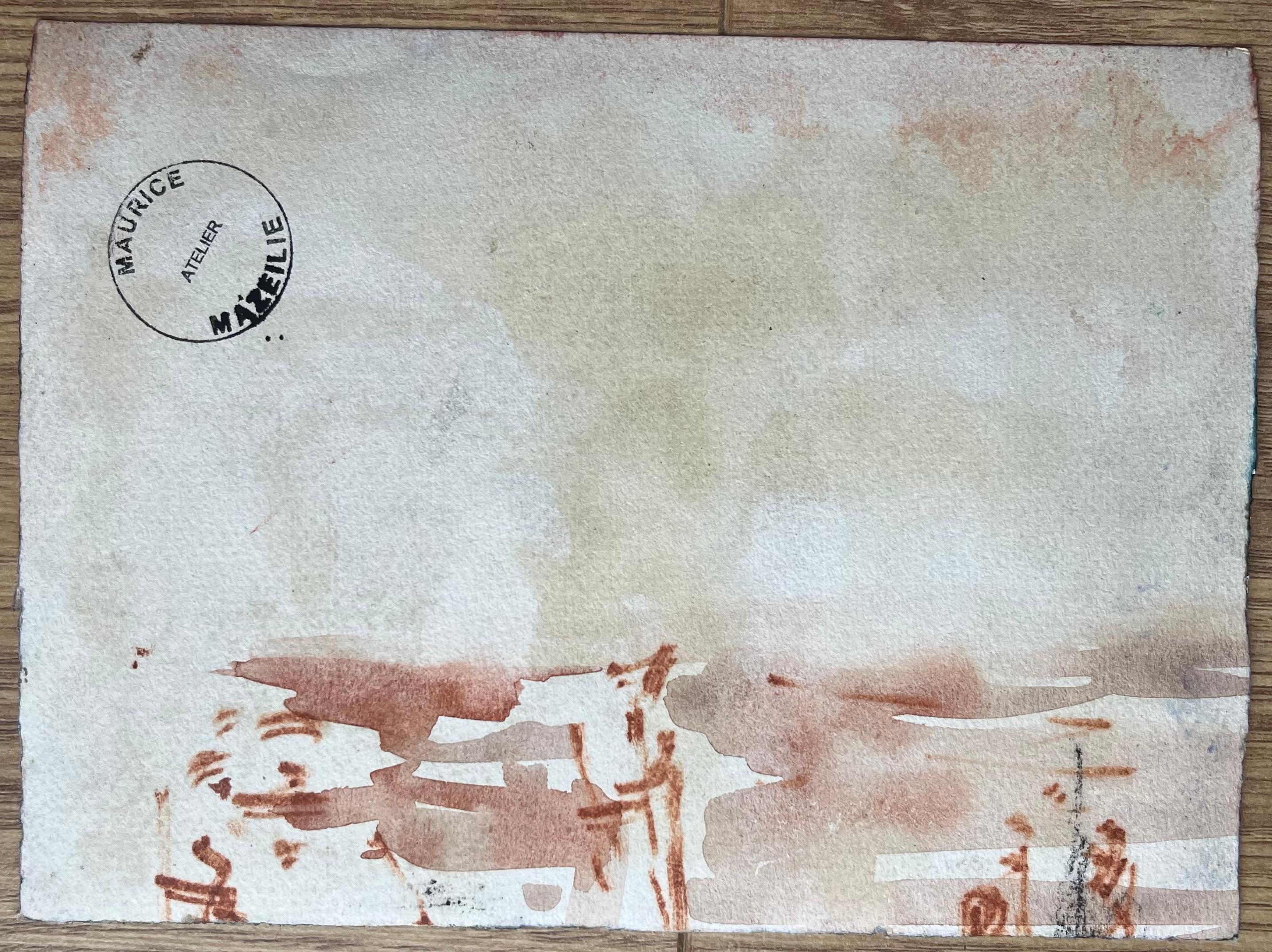 Aquarelle impressionniste française d'un château au coucher du soleil en vente 3