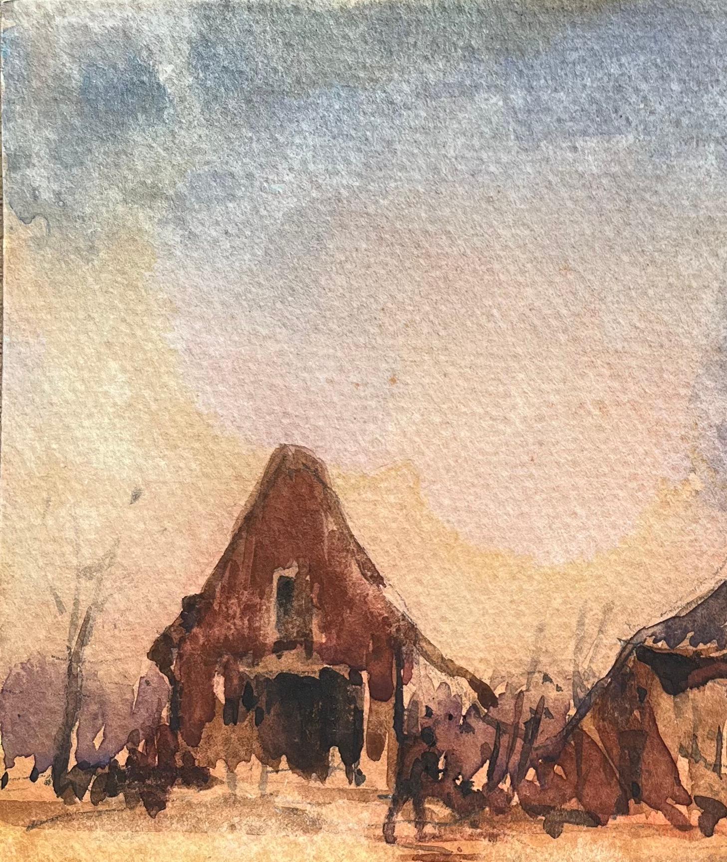French Impressionist Watercolor of Rustic Farmhouse at Dusk For Sale 4