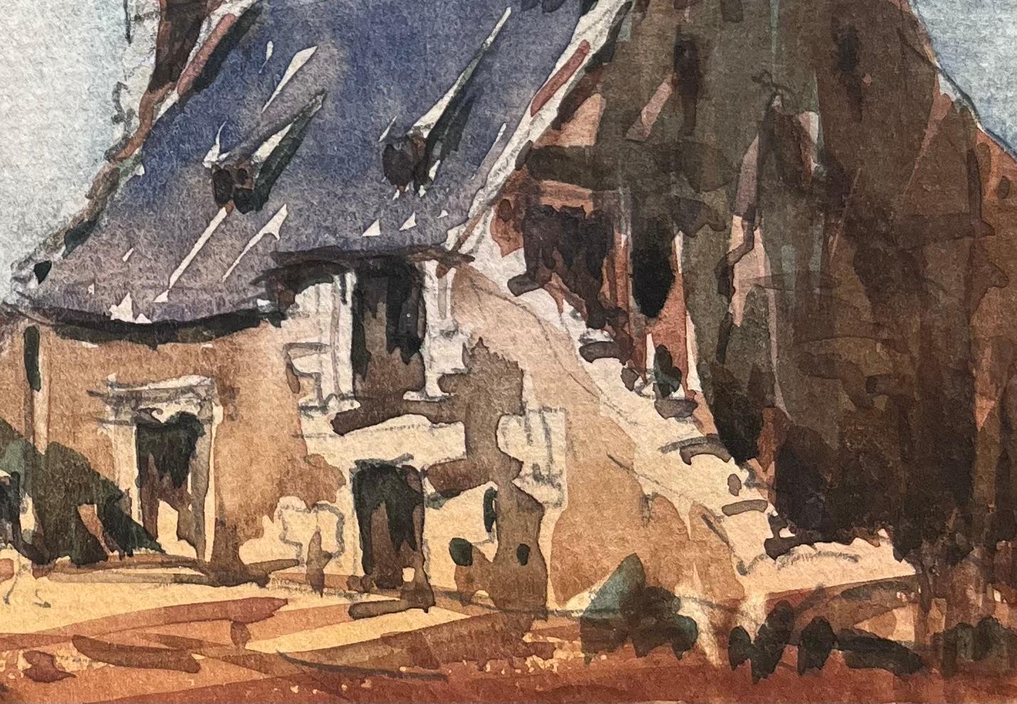 Aquarelle impressionniste française d'une ferme rustique éclairée par le soleil en vente 2