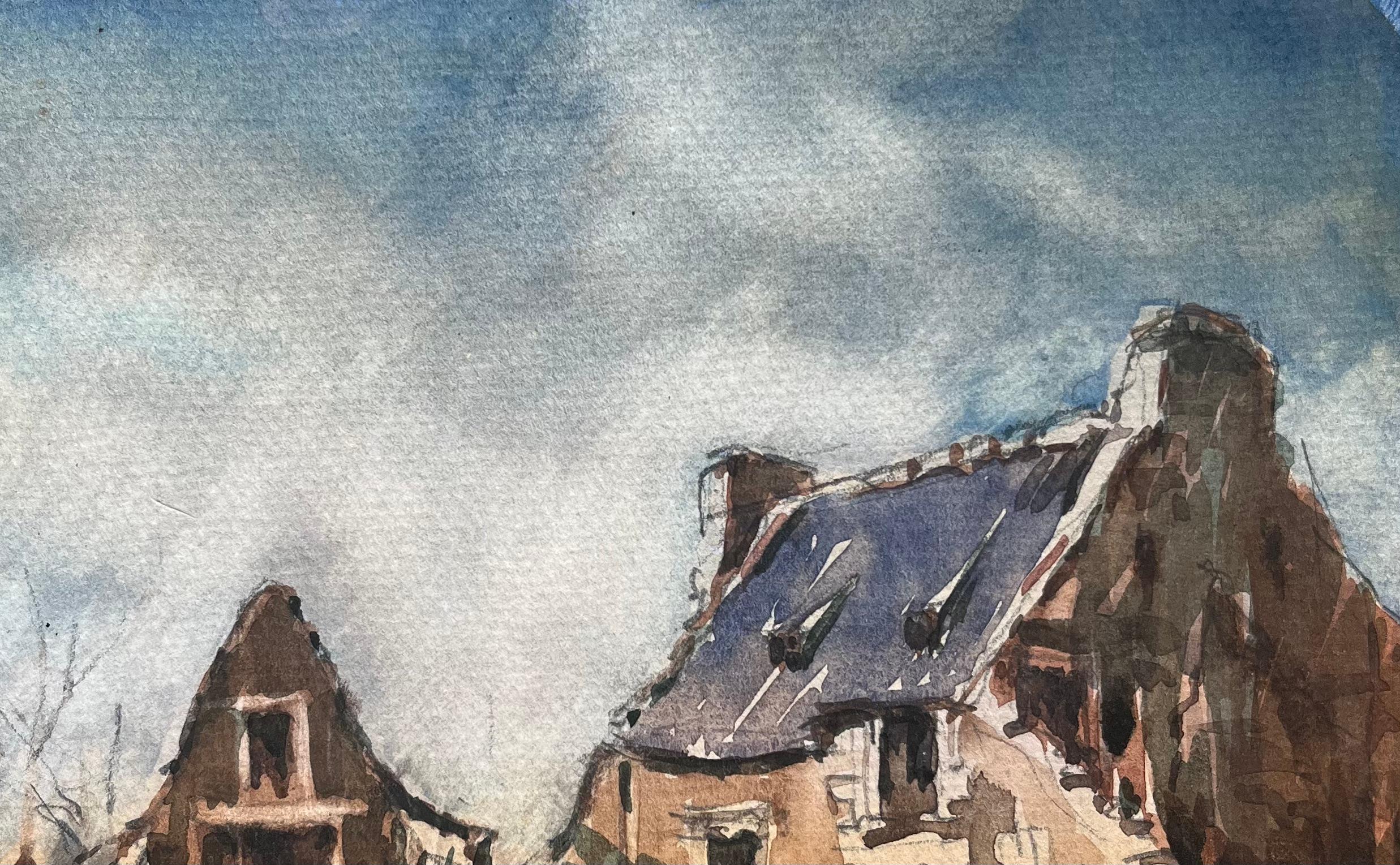 Aquarelle impressionniste française d'une ferme rustique éclairée par le soleil en vente 3