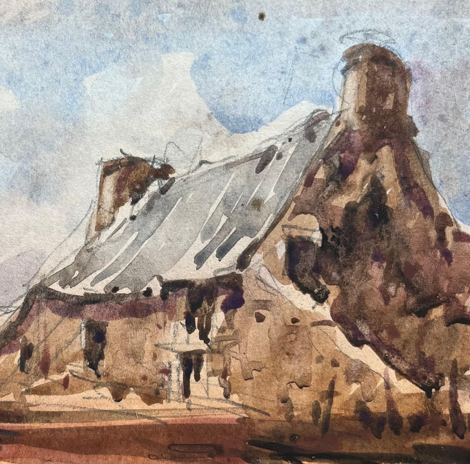 Acquerello impressionista francese di una casa colonica rustica all'alba in vendita 1