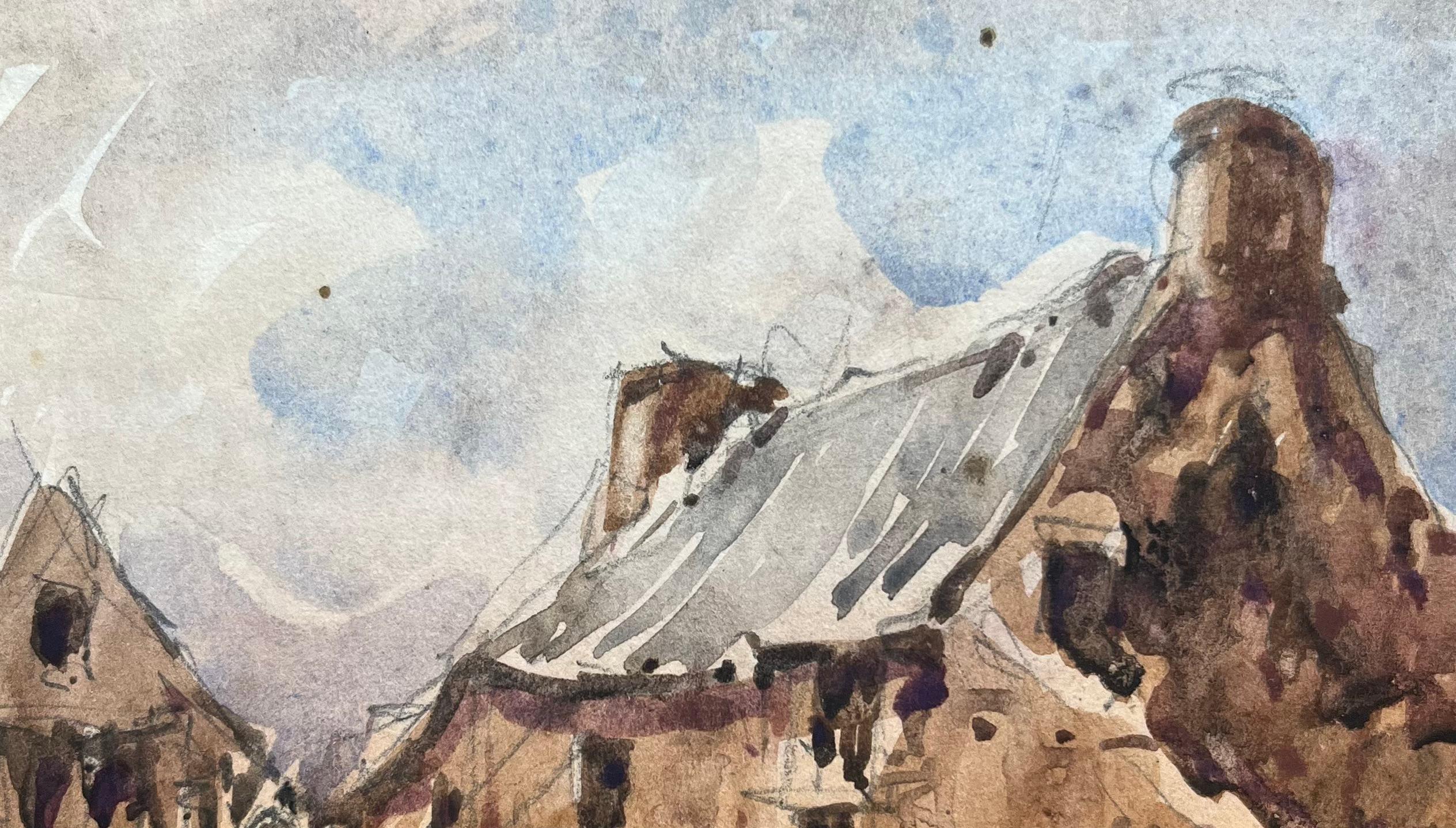 Acquerello impressionista francese di una casa colonica rustica all'alba in vendita 2