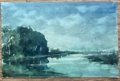French Impressionist Serene Watercolor of a Calm River with Reflections