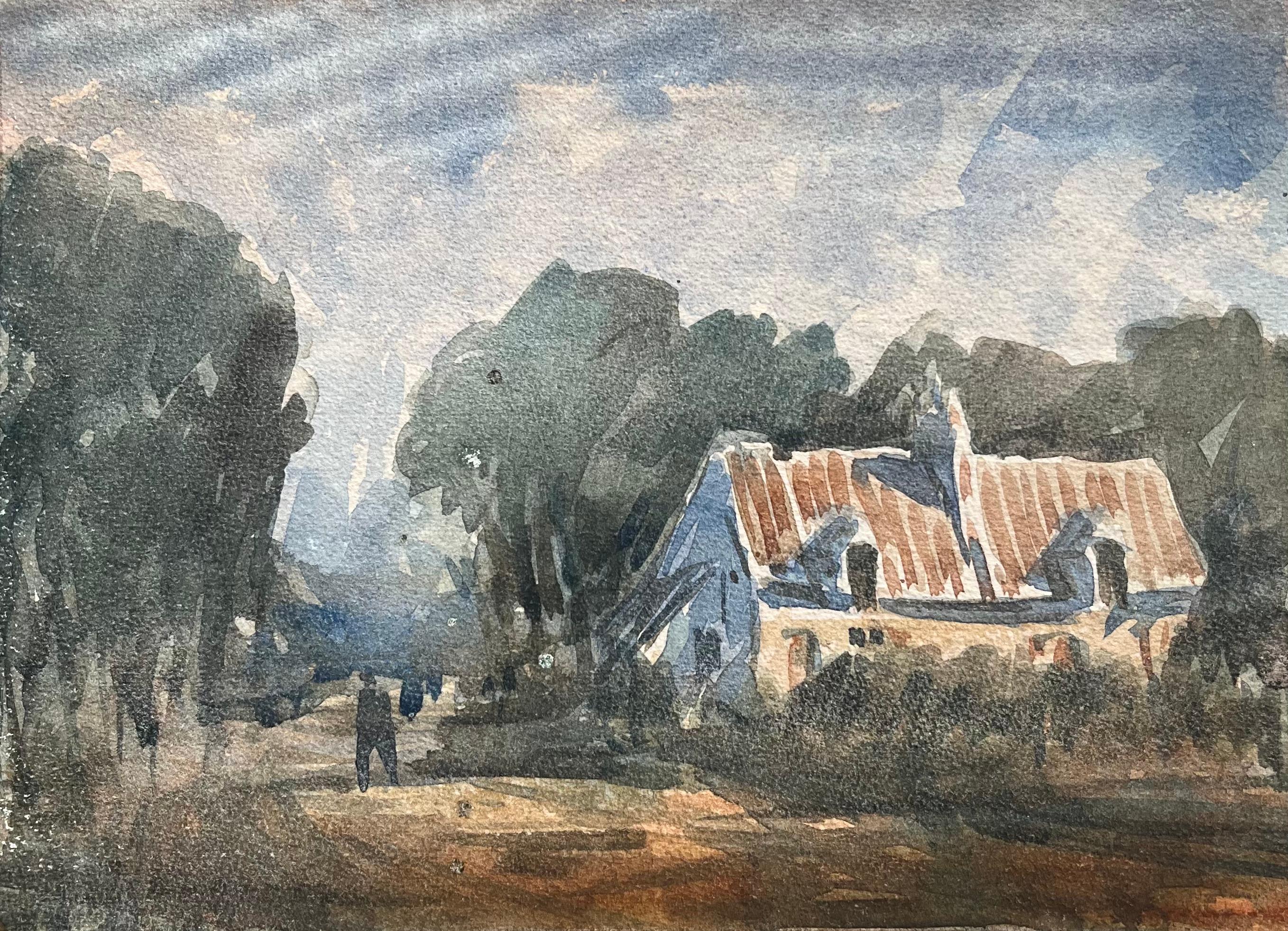 French Impressionist Watercolor of a Country Cottage and Pathway