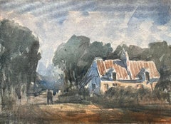 French Impressionist Watercolor of a Country Cottage and Pathway