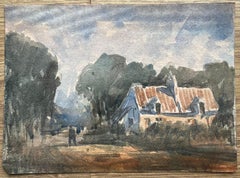 French Impressionist Watercolor of a Country Cottage and Pathway