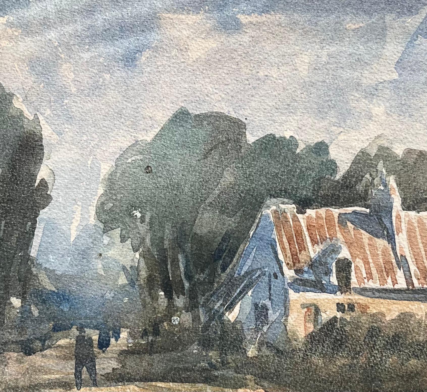 Acquerello impressionista francese di un cottage di campagna e di un sentiero in vendita 2