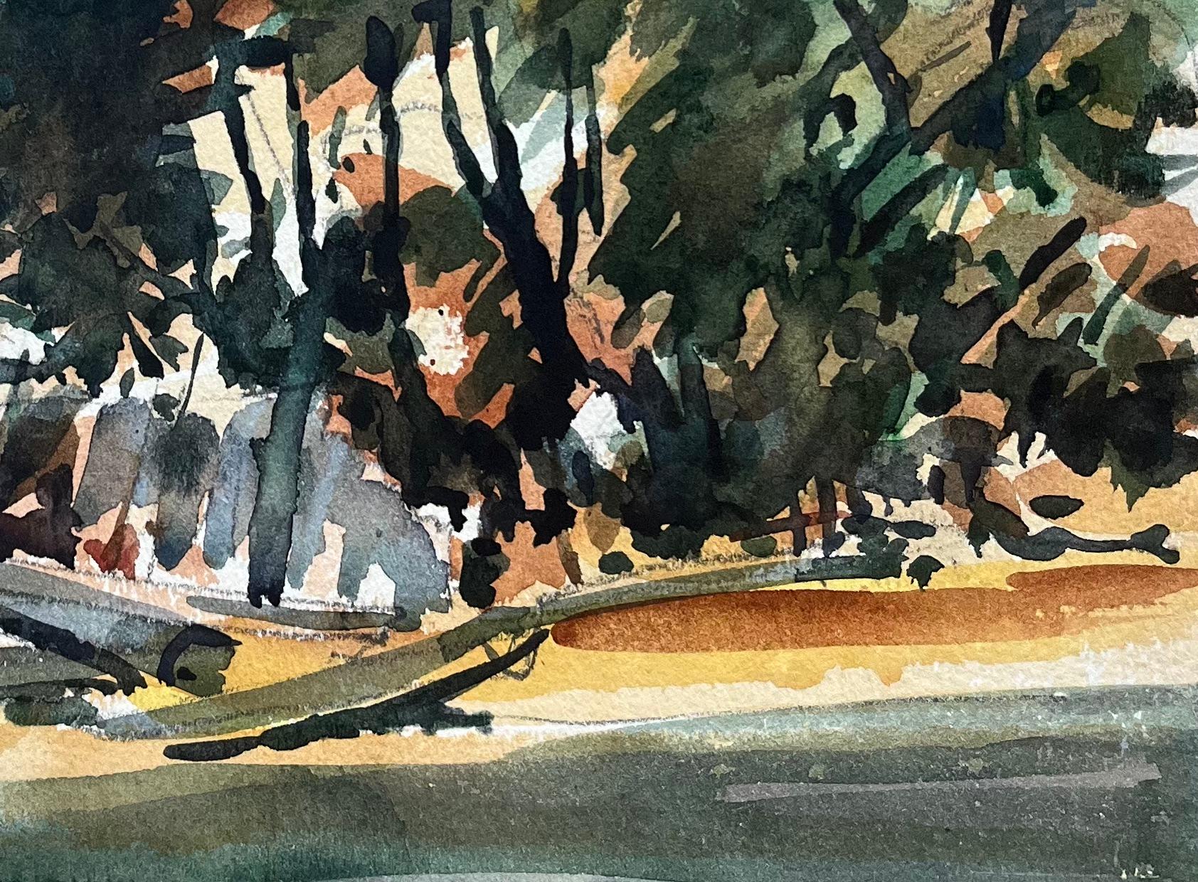 Aquarelle impressionniste française d'un paysage boisé ensoleillé en vente 1