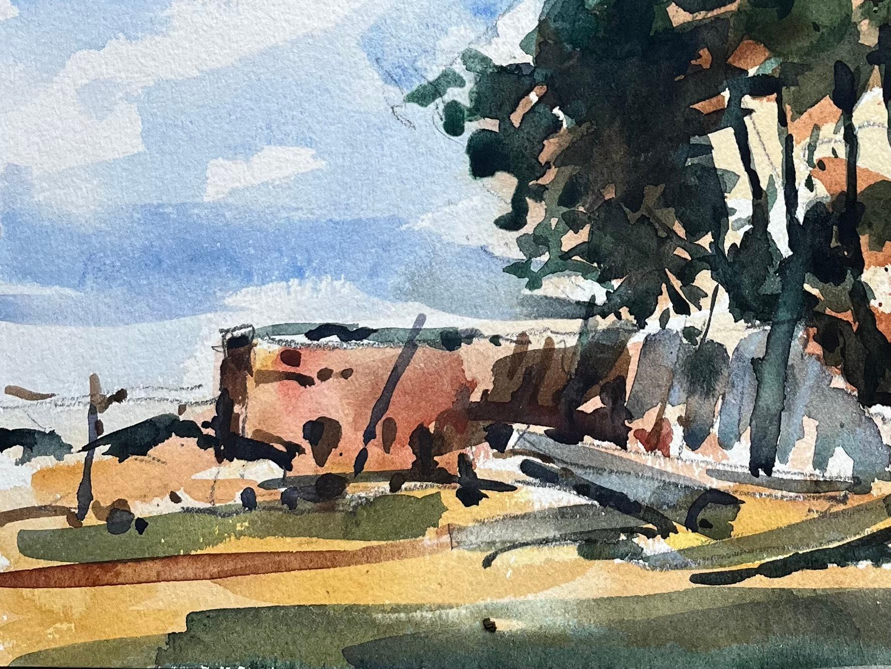 Aquarelle impressionniste française d'un paysage boisé ensoleillé en vente 2
