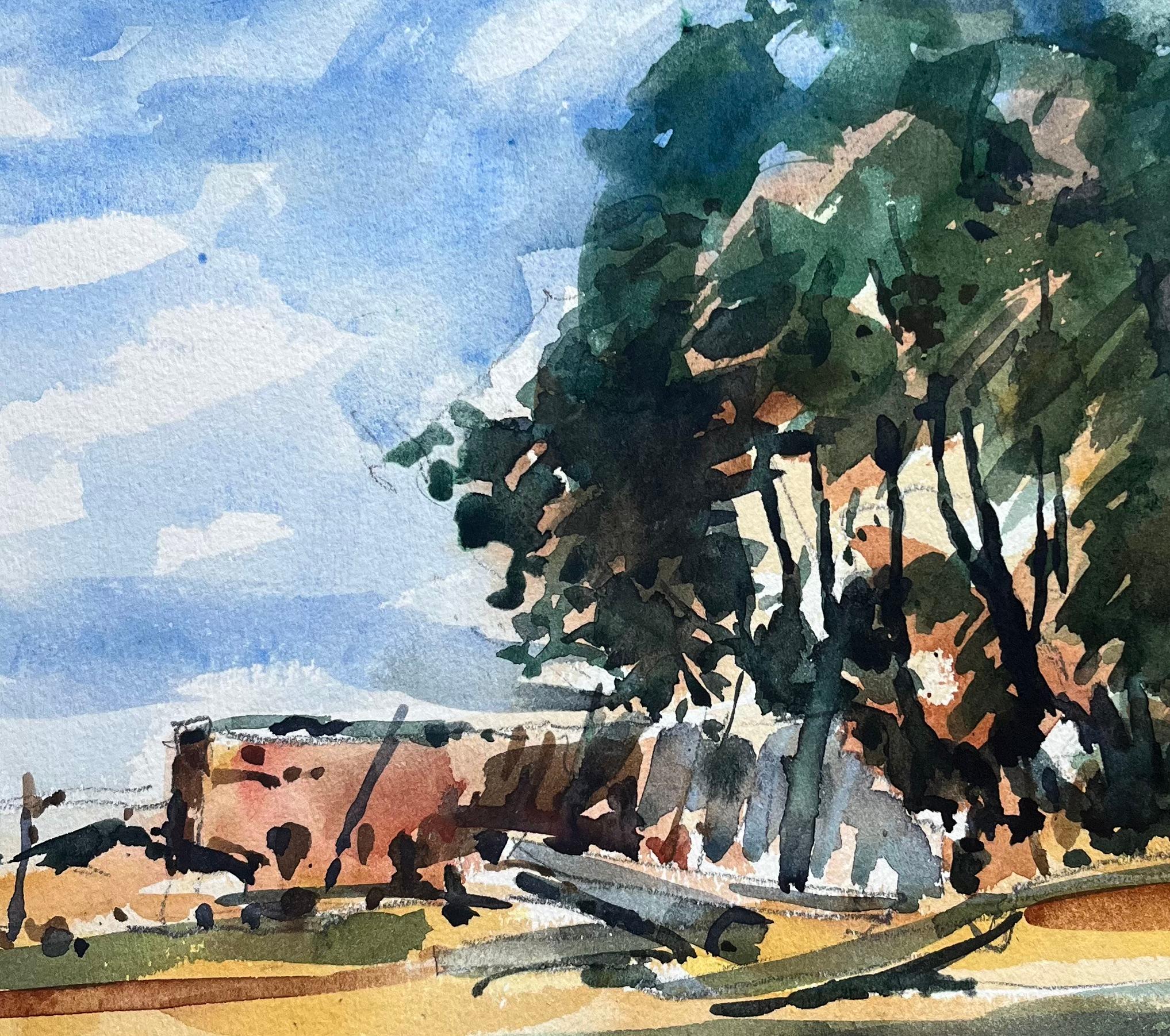 Aquarelle impressionniste française d'un paysage boisé ensoleillé en vente 3
