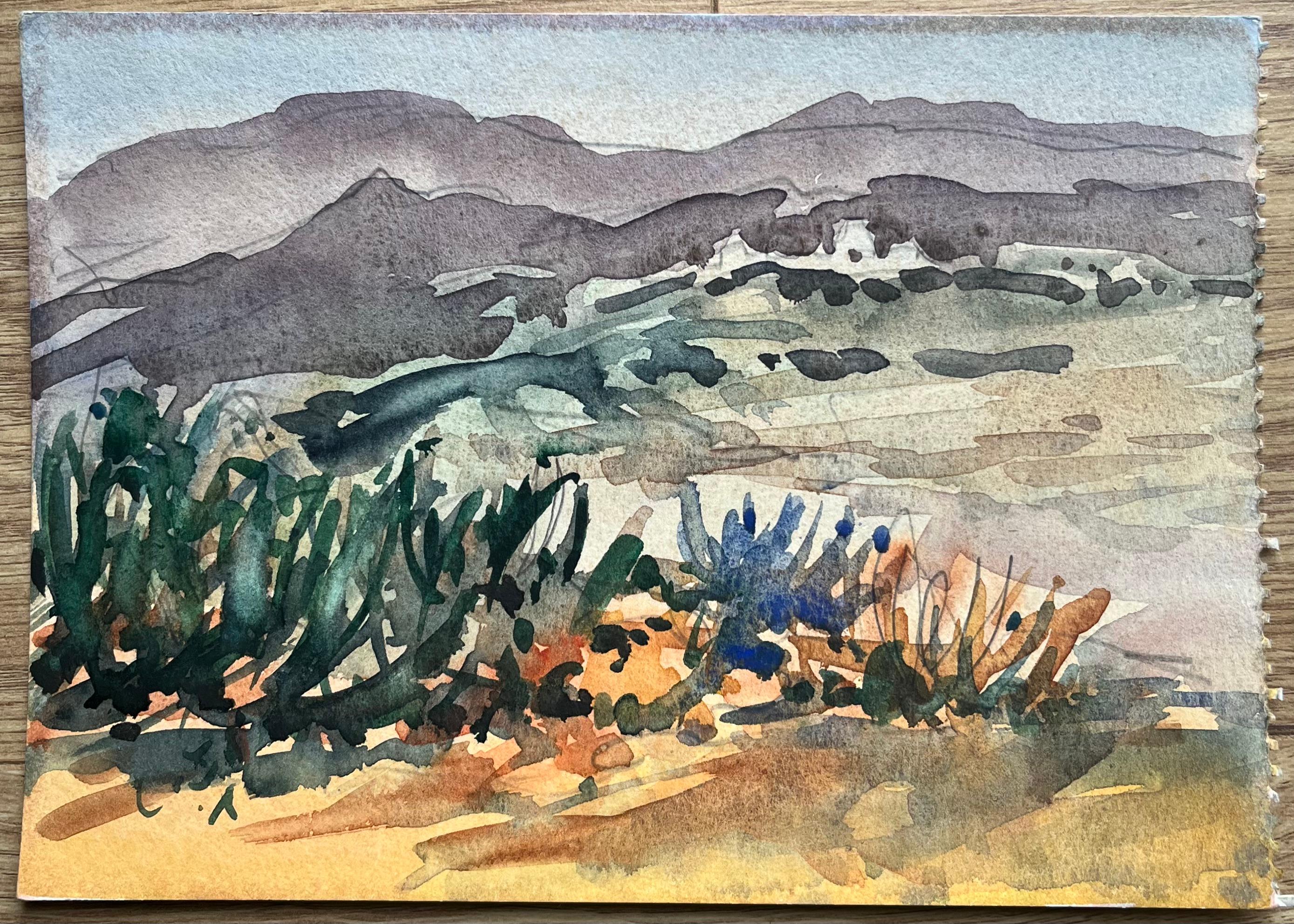 Aquarelle impressionniste française d'un paysage montagneux - Impressionnisme Art par Maurice Mazeilie