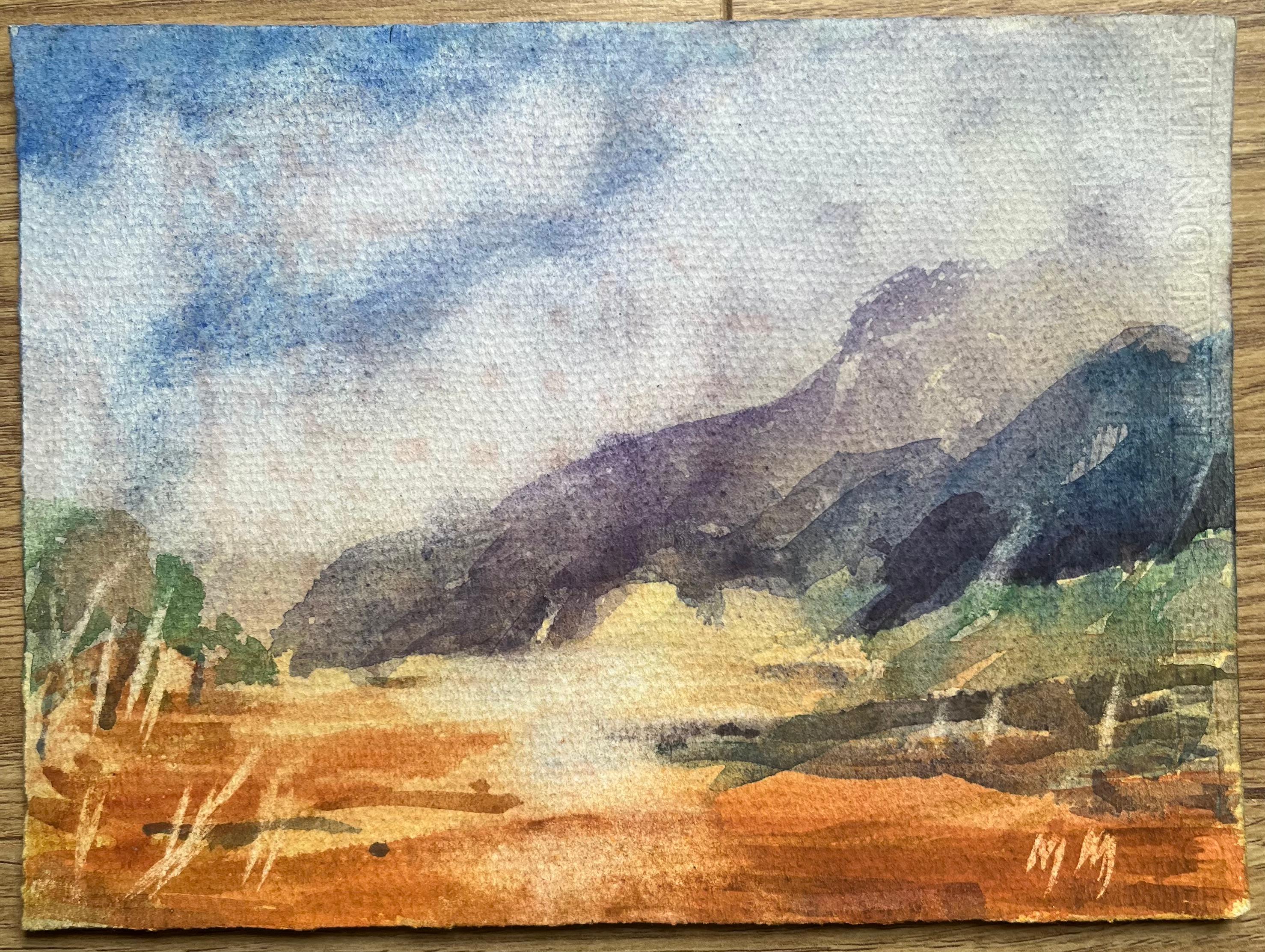 Acquerello impressionista francese di un paesaggio montano al crepuscolo - Art Impressionismo di Maurice Mazeilie