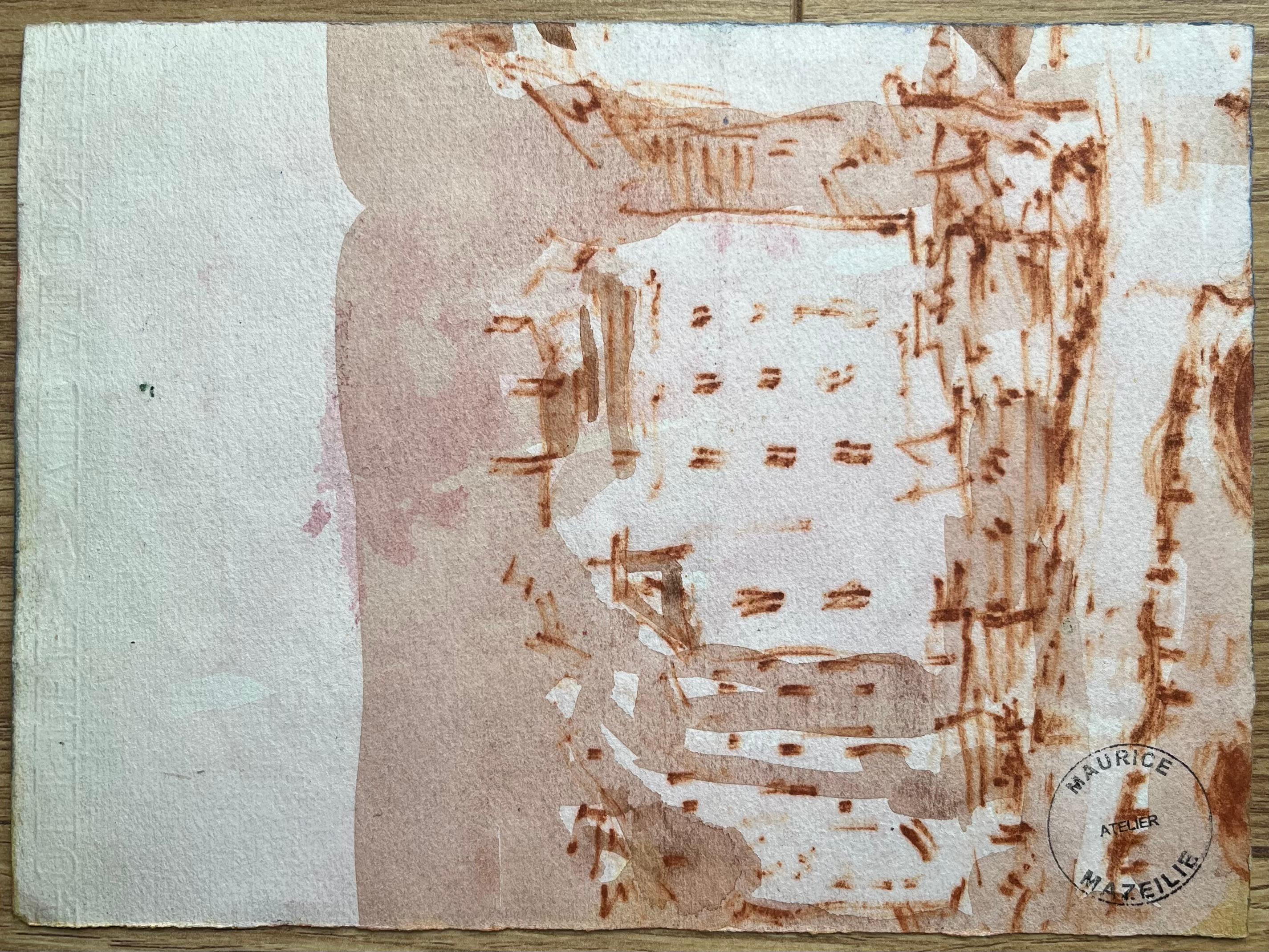 Acquerello impressionista francese di un paesaggio montano al crepuscolo in vendita 4