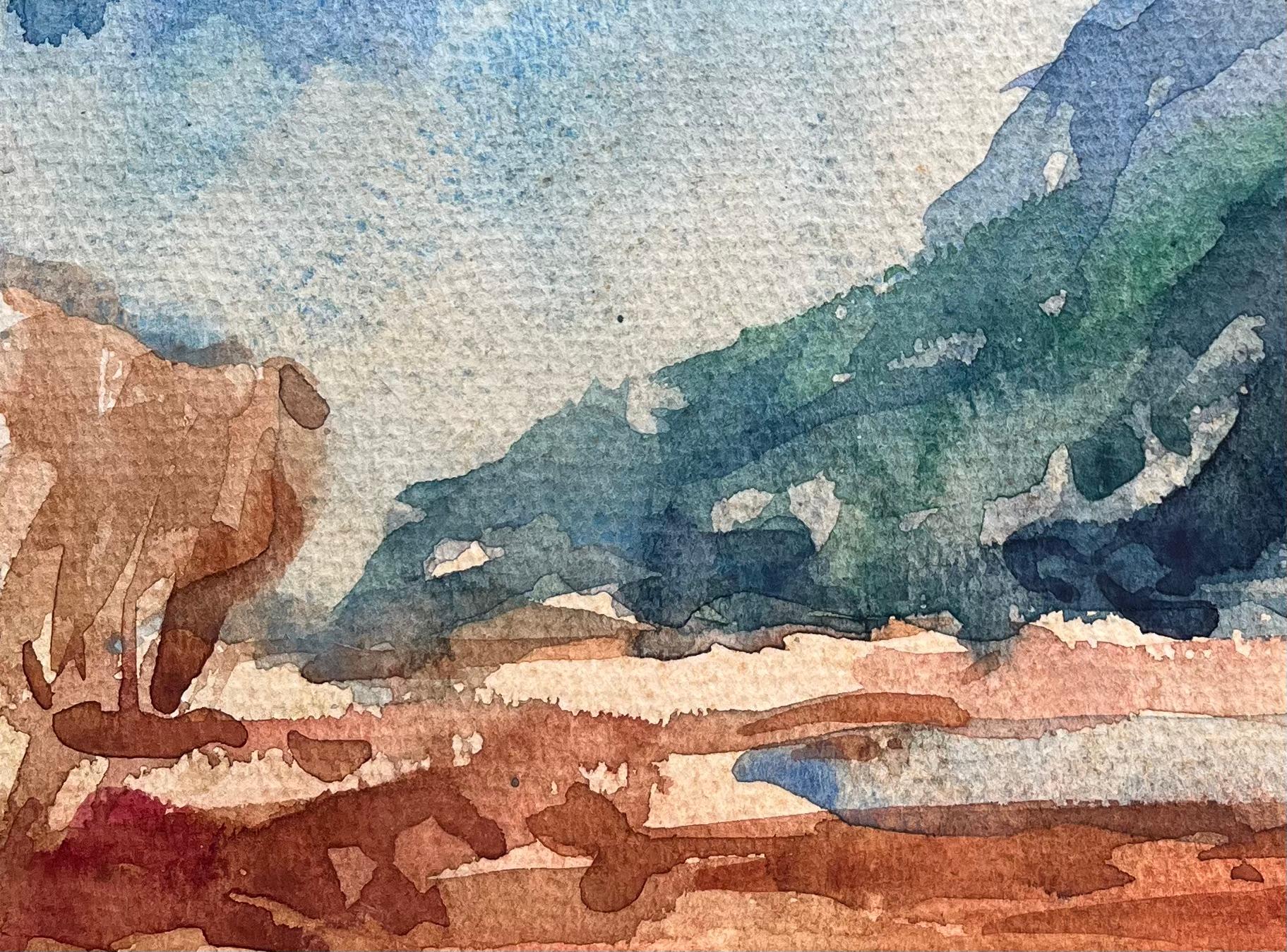 Acquerello impressionista francese di un paesaggio montuoso e di una valle - Art Impressionismo di Maurice Mazeilie