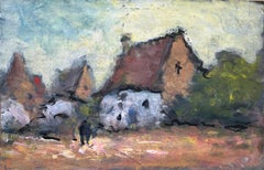 Pintura Impresionista Francesa de Viviendas Rústicas de Aldea